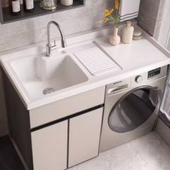 太空铝阳台洗衣机柜组合定制滚筒洗衣槽池台带搓板一体洗衣柜伴侣